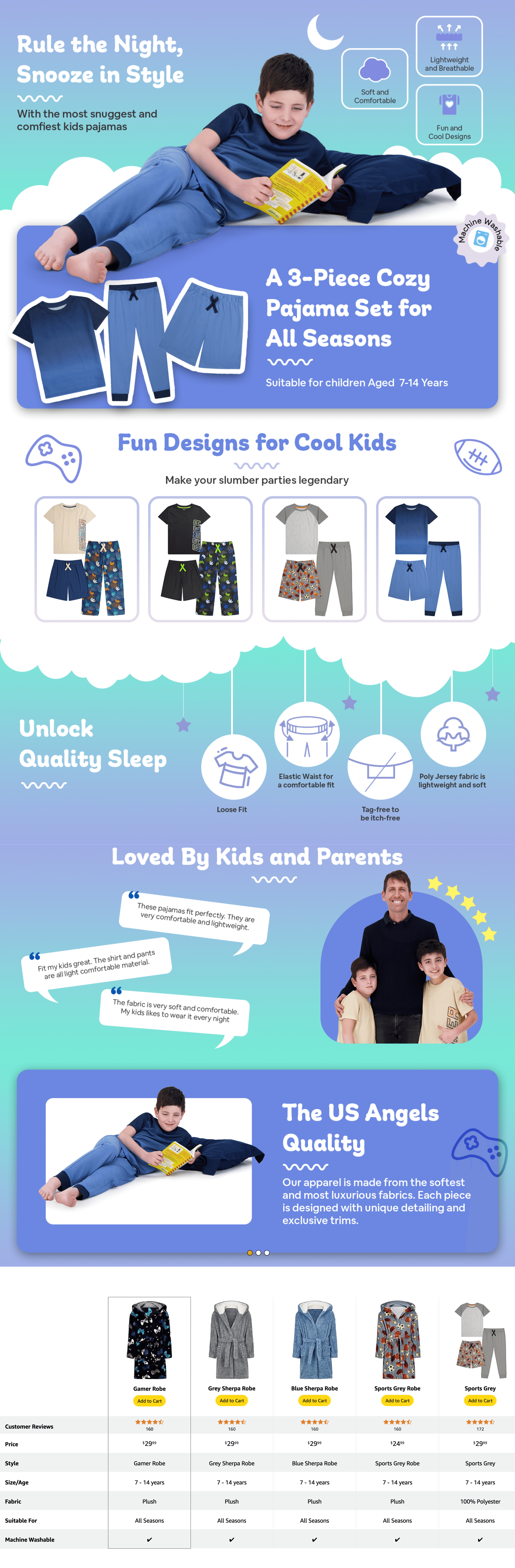 Amazon.com: US Angels Boys Pajamas Set: A+ Premium