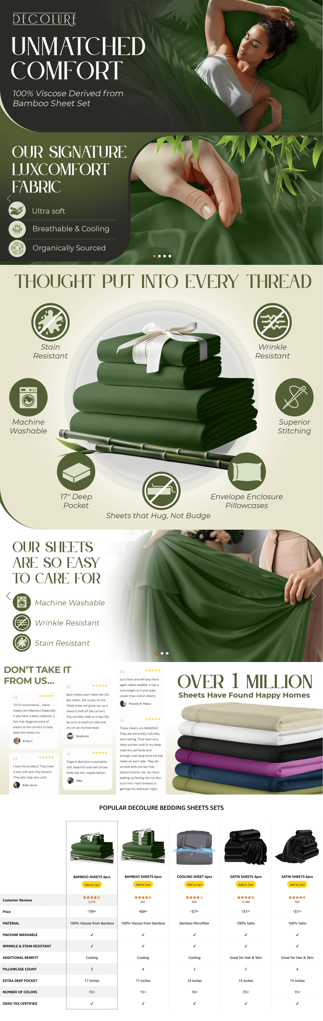 Amazon.com: DECOLURE 100% Organic Viscose Derived from Bamboo Sheets King Size 4pcs: A+ Premium