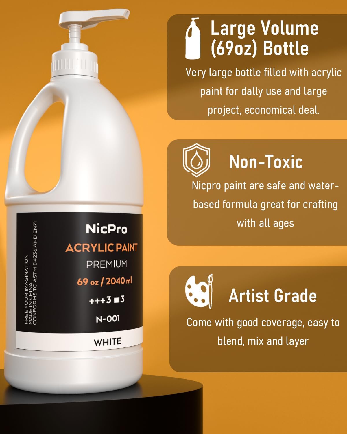 Infographics for Amazon.com: Nicpro 6 Colors Large Bulk Acrylic Paint Set (69 oz
