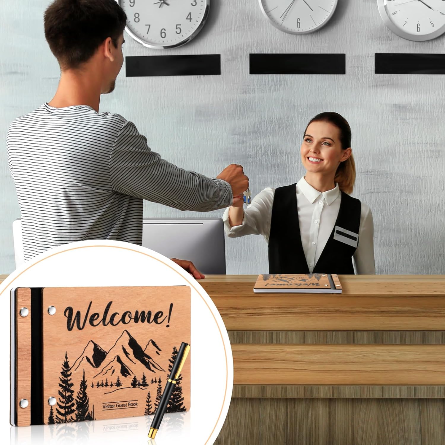 Amazon.com: Skyygemm Visitor Wooden Guest Book with Pen 8 x 6 Inches 120 Pages Memory…: Infographics