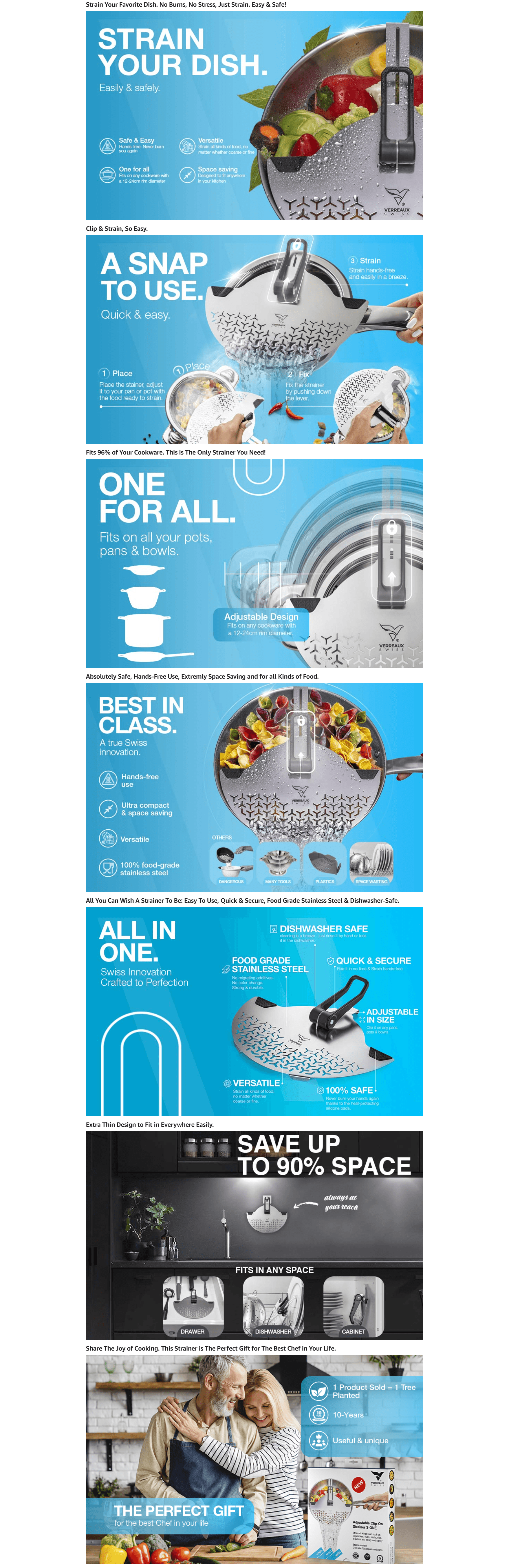 Amazon.com: Adjustable ⌀5.5-10.5 Premium Stainless Steel Clip on Strainer for Pots: A+ Premium