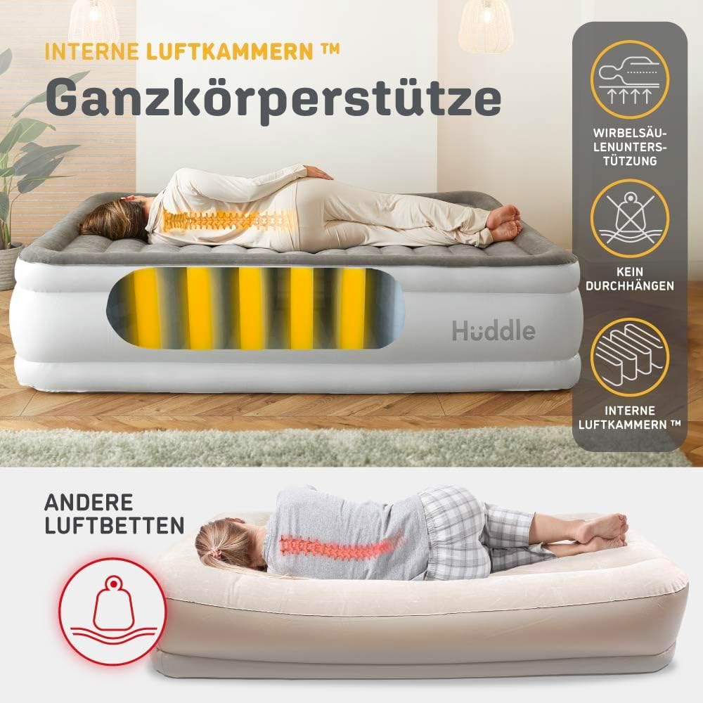 Huddle® Luxury King Luftbett mit patentierter Doppelpumpe SlumberGuard™ Premium…: Infographics
