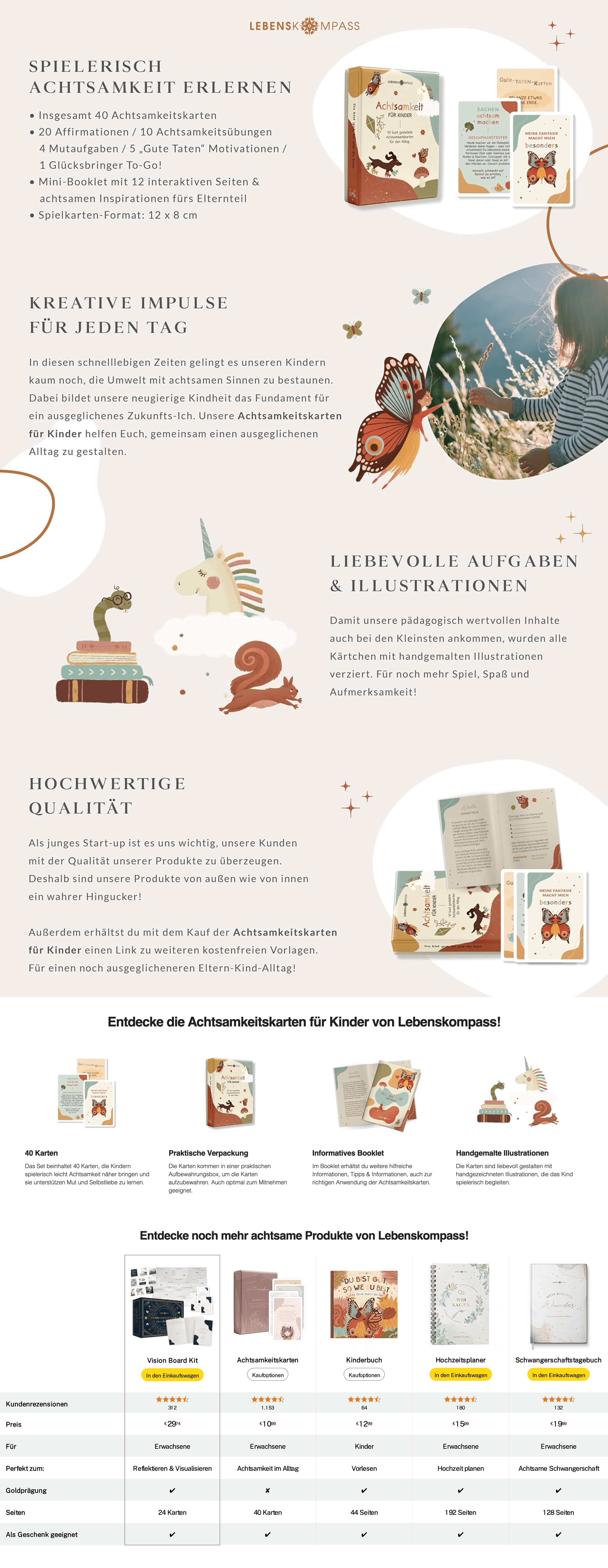 Lebenskompass Achtsamkeitskarten für Kinder Affirmationskarten Kinder für positives Denken: A+ Premium