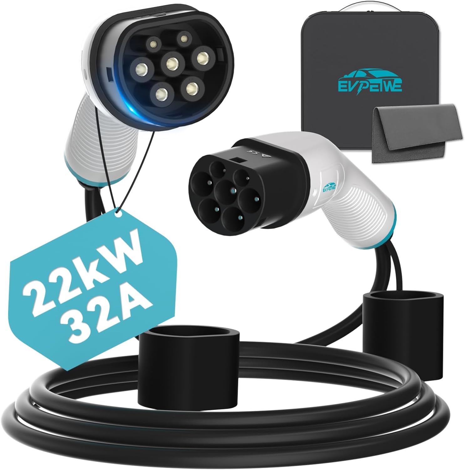 EVPEIWE 22kW 32A Type 2 EV Charging Cable: Infographics