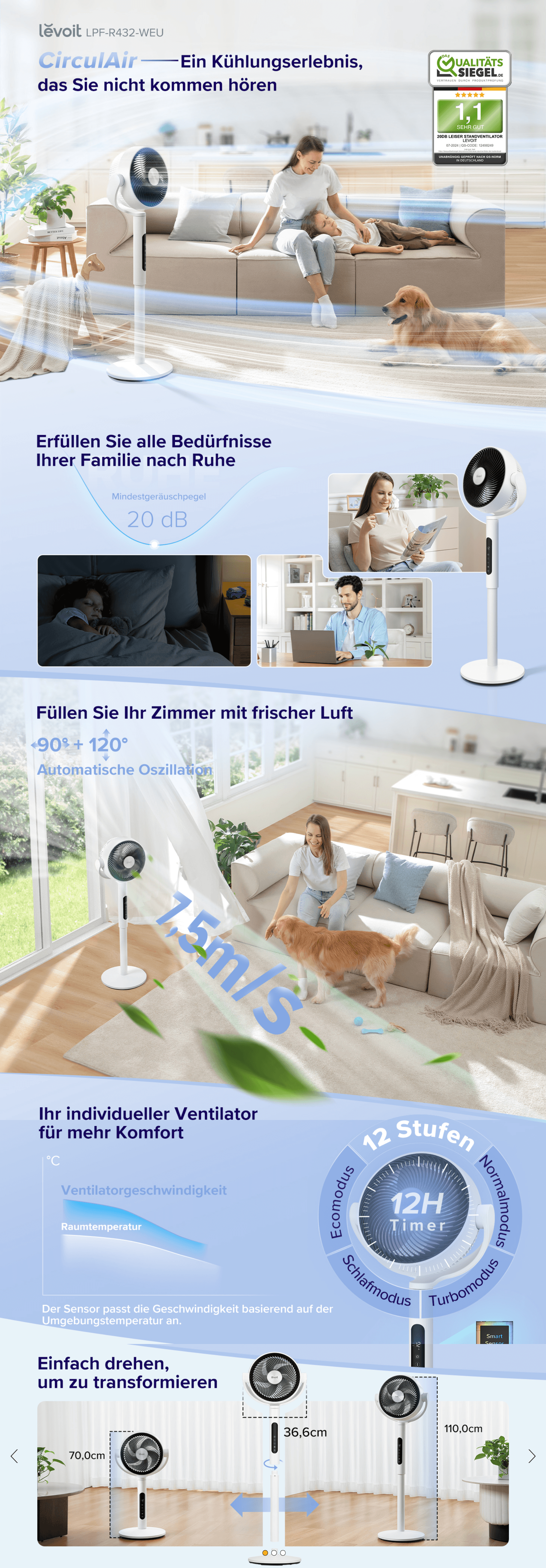 Levoit 20dB Standventilator Leise: A+ Premium