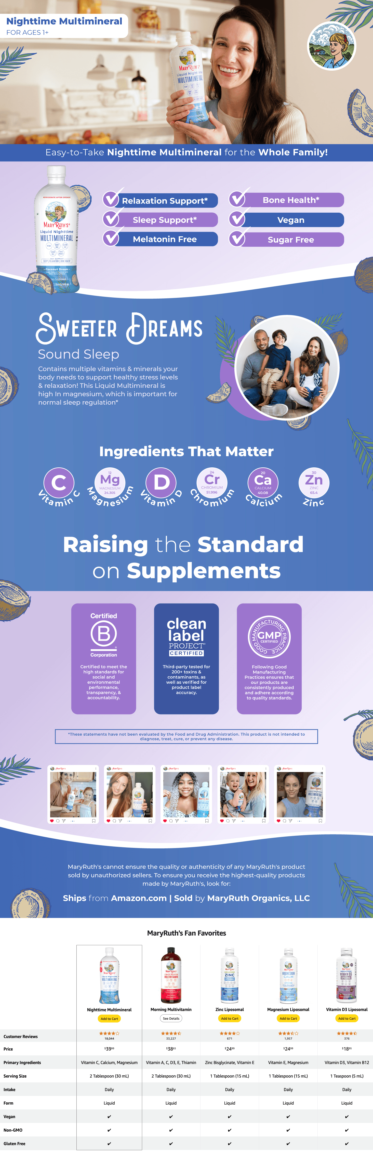 Amazon.com: MaryRuth Organics Nighttime Liquid Multimineral Sleep Supplement: A+ Premium