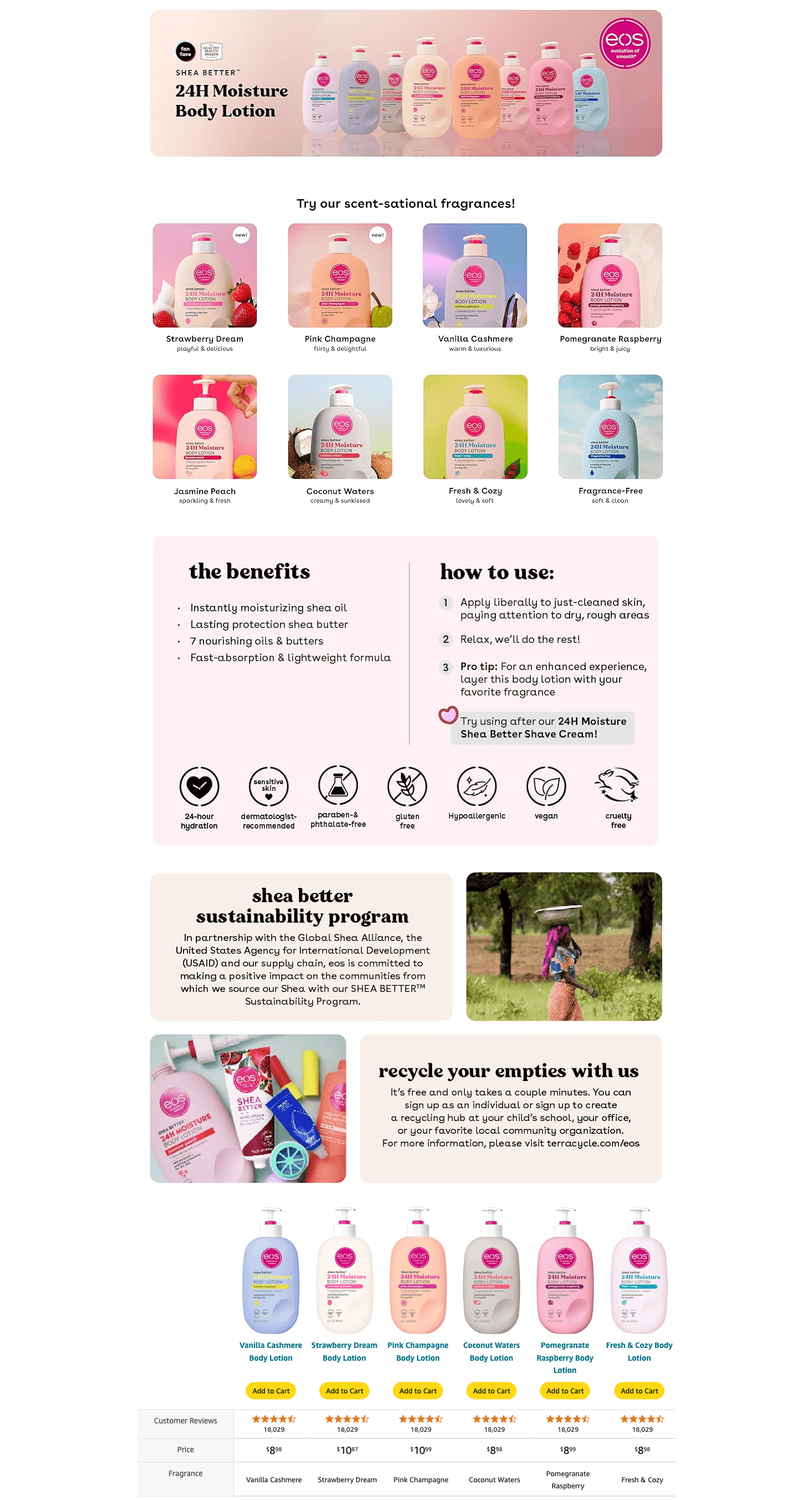 Amazon.com : eos Shea Better Body Lotion- Vanilla Cashmere: A+ Premium