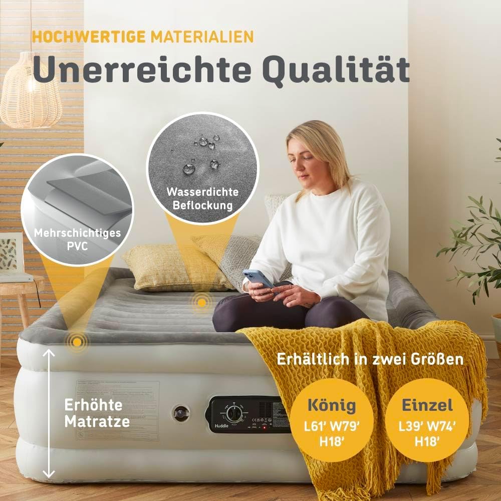 Huddle® Luxury King Luftbett mit patentierter Doppelpumpe SlumberGuard™ Premium…: Infographics