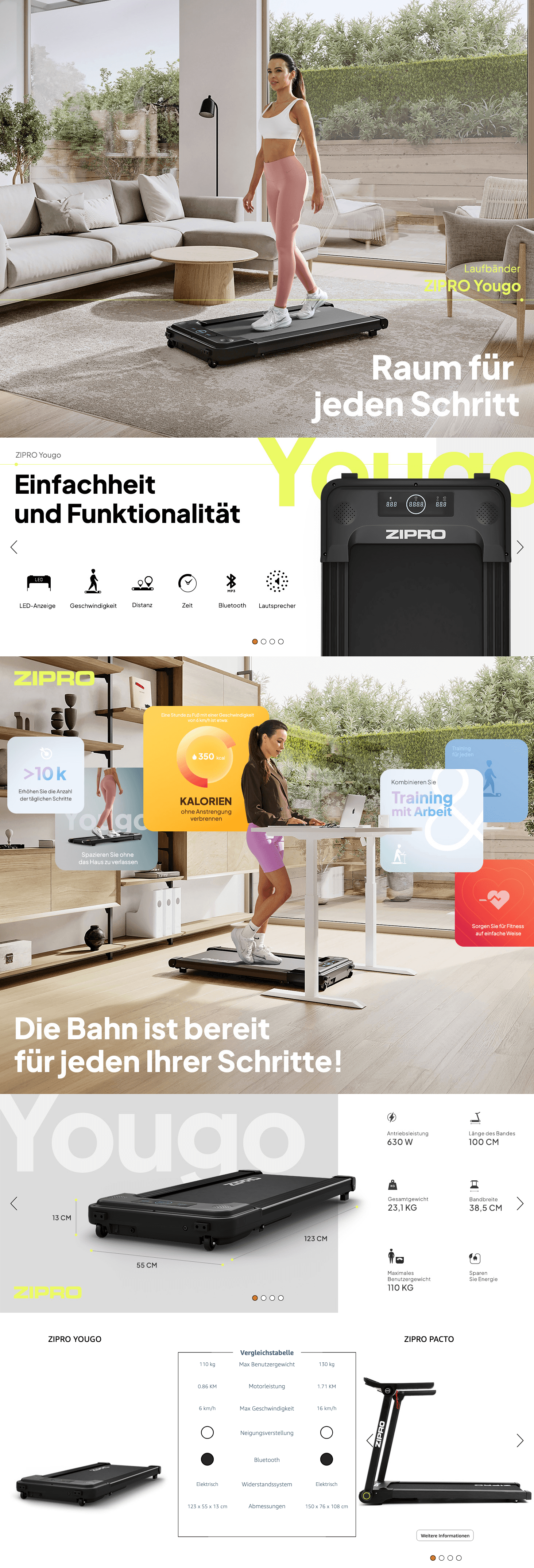 ZIPRO YOUGO Laufband für Zuhause Klappbar Elektrisches Laufband: A+ Premium