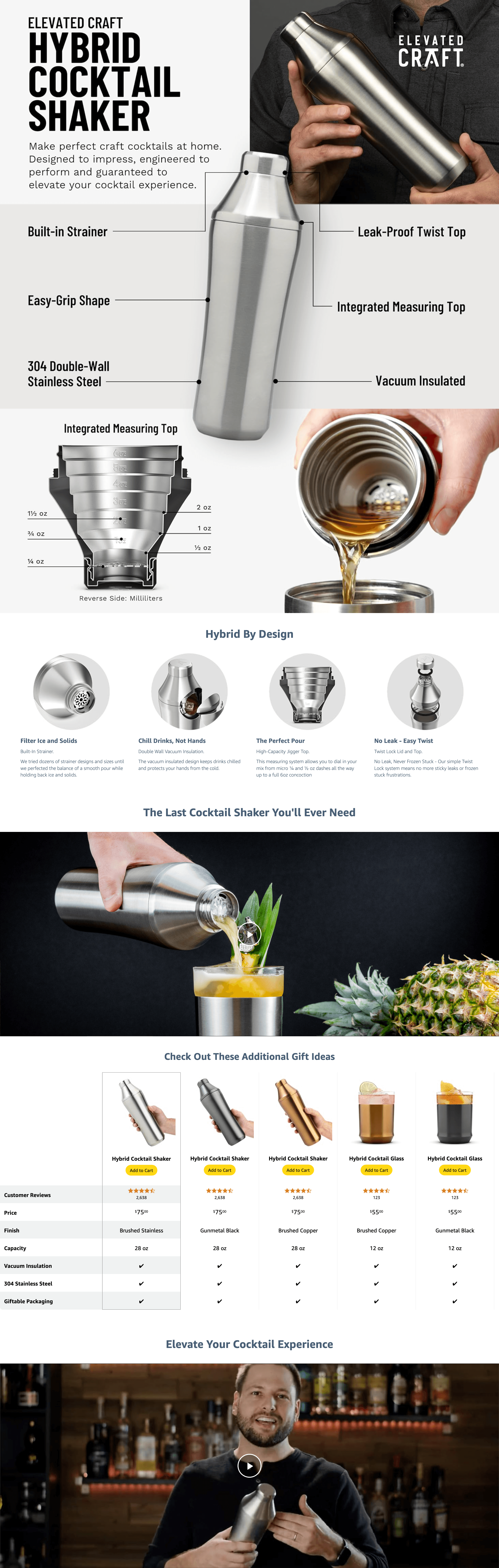 Amazon.com: Elevated Craft Hybrid Cocktail Shaker: A+ Premium