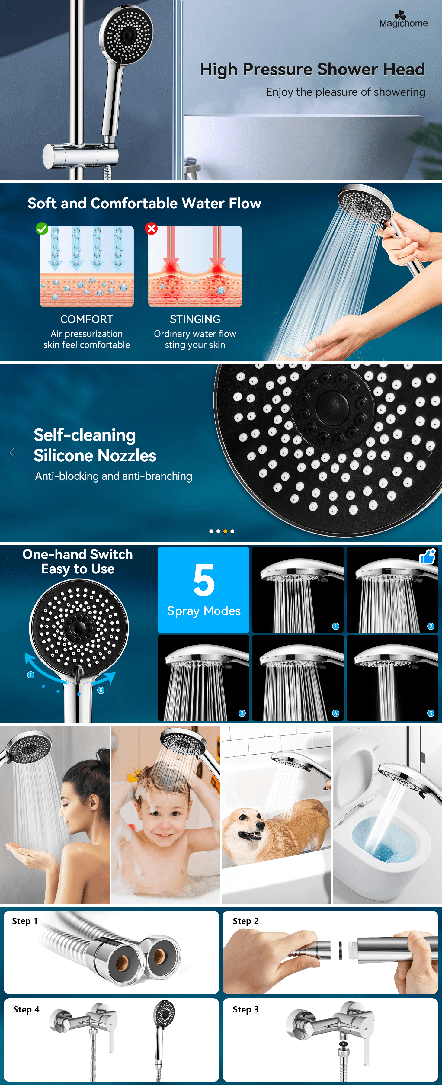 Magichome Shower Head and Hose 2M: A+ Premium