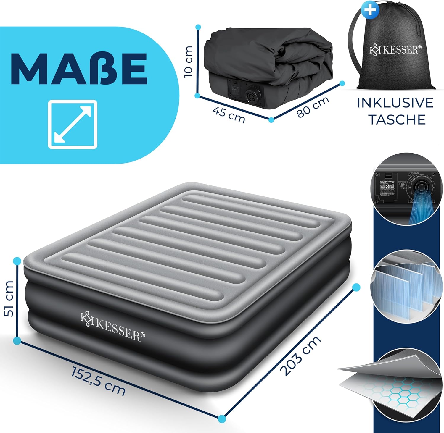 KESSER® Aufblasbare Matratze Luftbett Selbstaufblasend Gästebett mit eingebauter…: Infographics