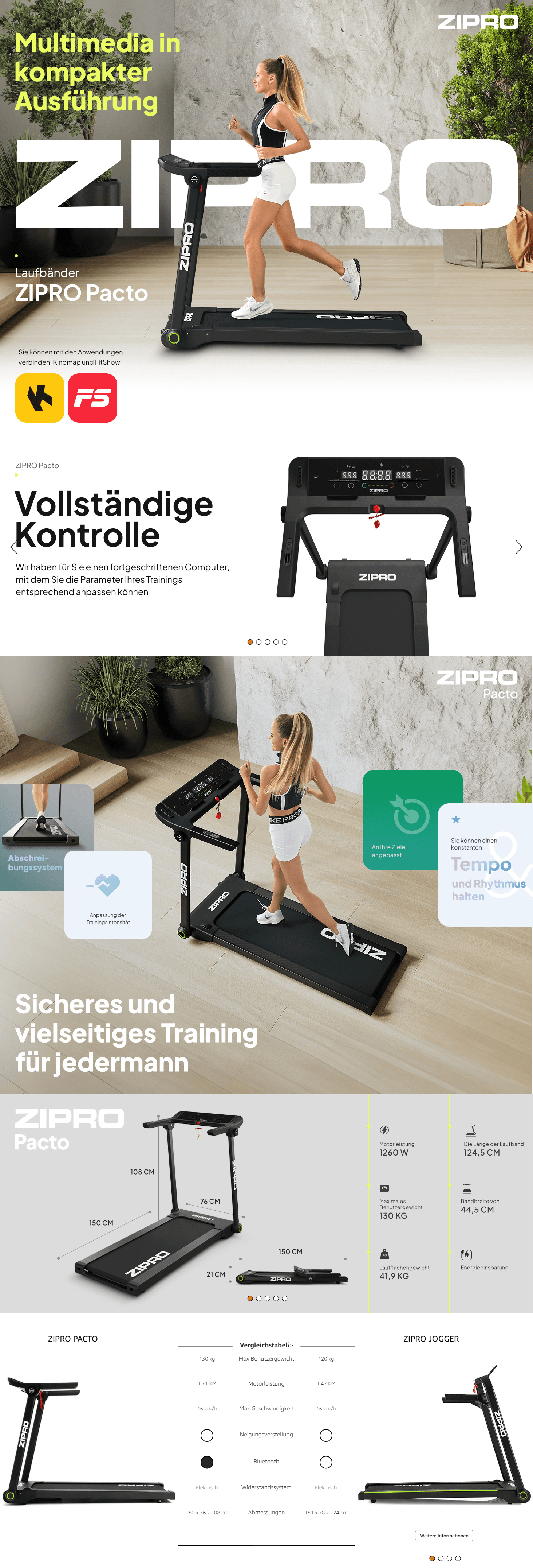 ZIPRO Pacto Laufband für Zuhause Klappbar Kompaktes Laufband ideal zum Gehen und Laufen…: A+ Premium