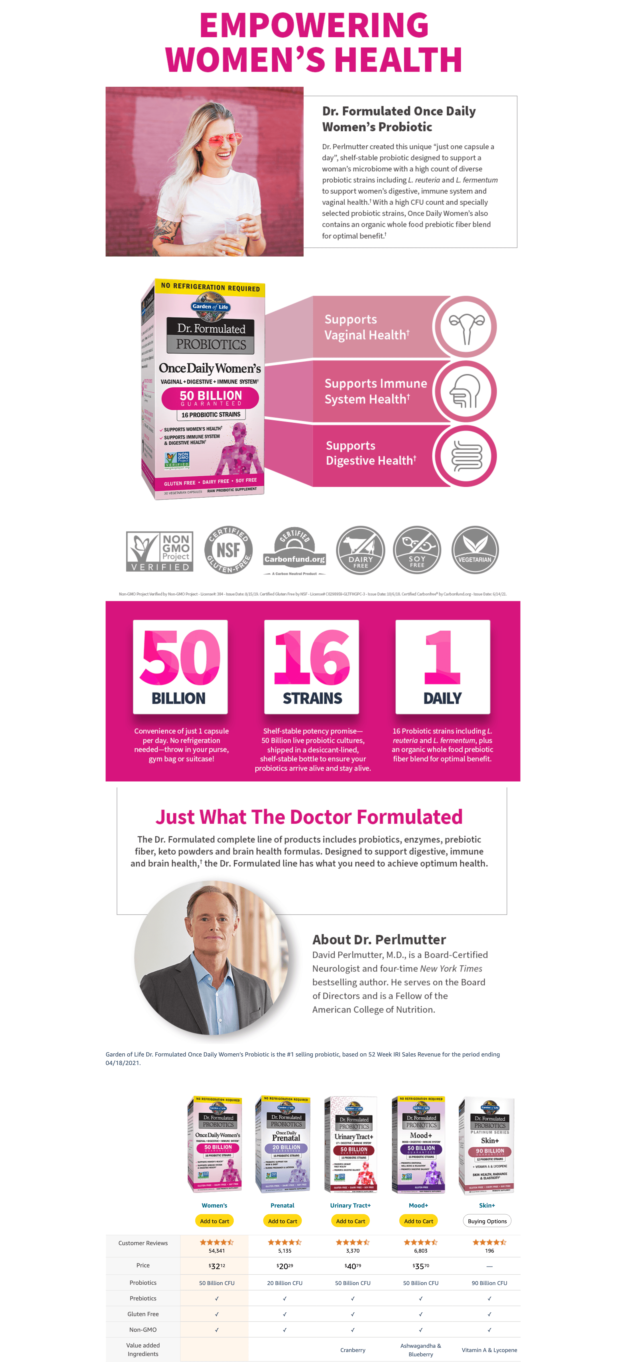 A+ Premium for Amazon.com: Garden of Life Once Daily Dr. Formulated Probiotics for Women 50 Billion CFU…