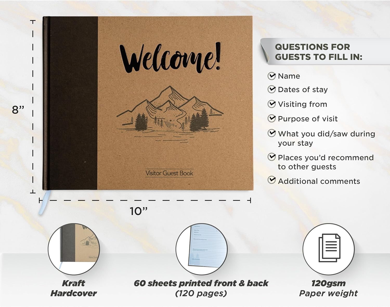 Infographics for Amazon.com: Paper 'n Such Cabin Guest Book for Vacation Homes and Airbnbs -Kraft Hardcover
