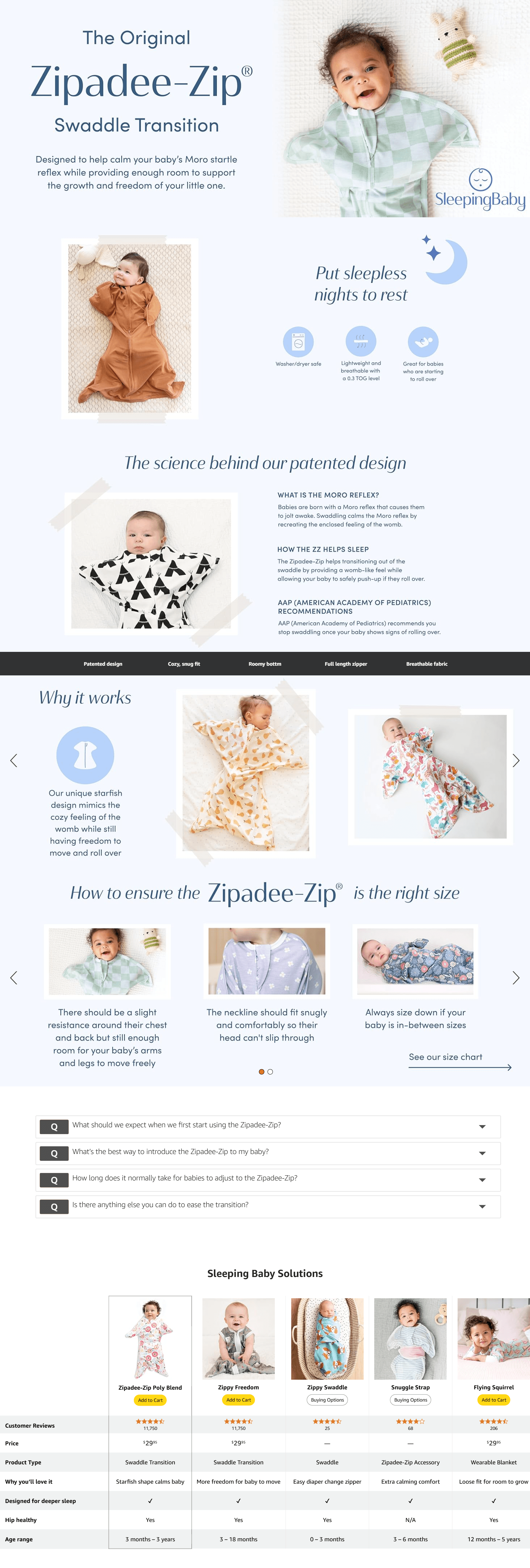 Amazon.com: SleepingBaby Zipadee-Zip Transitional Swaddle Sack: A+ Premium